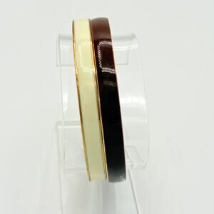 J.Crew Enamel Bangle Bracelet Pair Brown & Cream Gold Tone 7mm Stackable Set